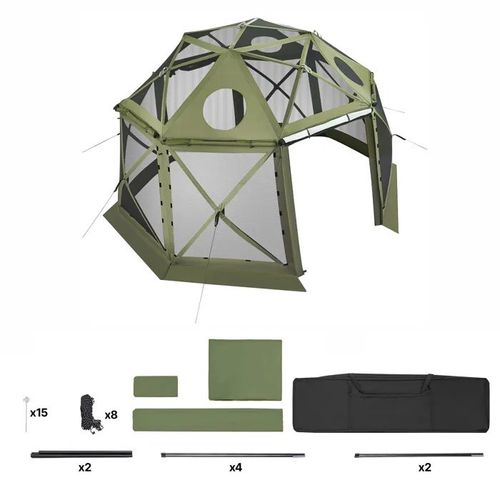 Tonnelle Pliante Pop-Up-Duoku-3,96x3,96 M-Avec Moustiquaire-Idéale Pour 10 À 12 Personnes-Toit Amovible-Sac De Transport-Vert