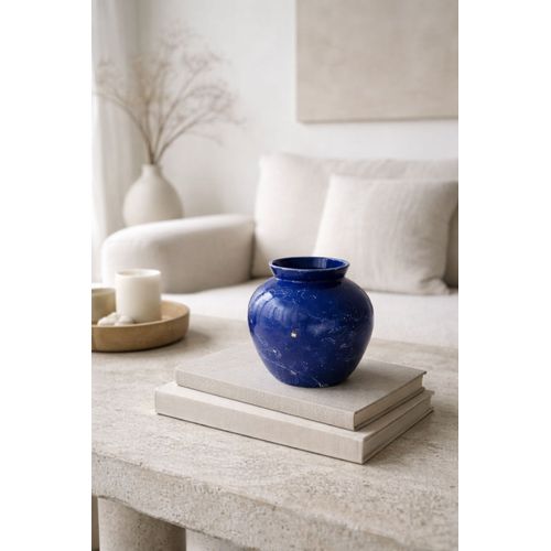 Vase boule vintage en grès bleu cobalt – céramique déco années 70
