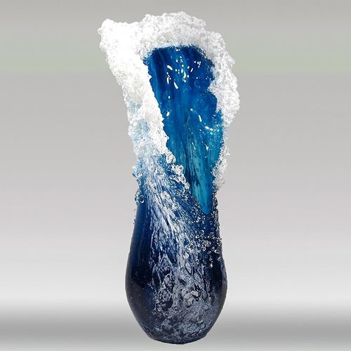 Blue Ocean Wave Vase à fleurs en résine améliorée en verre artisanal, avec design ondulé de mer, vase moderne en verre, pour fleurs, décoration d'intérieur (M)