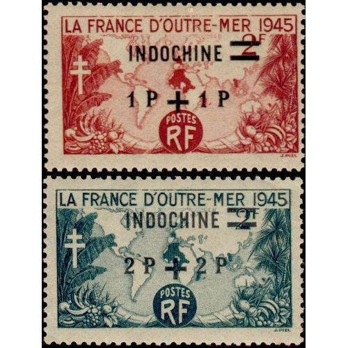 Indochine (Actuel Vietnam), Colonie Française 1945, Beaux Timbres Neufs** Luxe Yvert 297 Et 298, "La France D'Outre-Mer" Surchargés "Indochine" Et Nouvelle Valeur. Valeur.