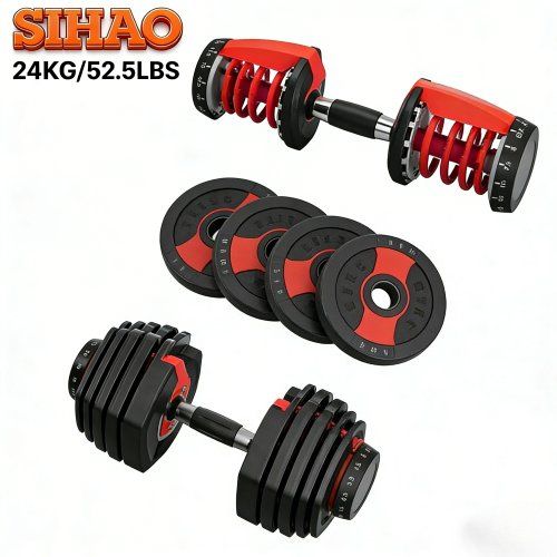 Haltères - Rouge-Sihao-Haltères Réglables24 Kg/52lbs,Salle De Sport, Fitness À Domicile-Ensemble D'Entraînement De Force+Barre
