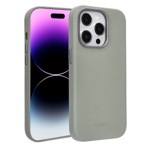 Accezz Coque arrière en cuir avec MagSafe iPhone 14 Pro Light Grey