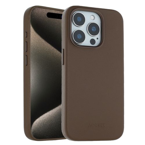 Accezz Coque arrière en cuir avec MagSafe iPhone 15 Pro Marron café