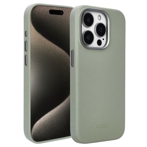 Accezz Coque arrière en cuir avec MagSafe iPhone 15 Pro Light Grey