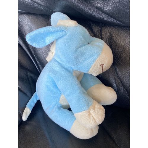 Peluche doudou âne bleu et blanc assis 20cm