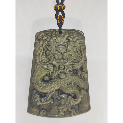 Pendentif Dragon Obsidienne Amulette, Artisanat Minéraux Naturels