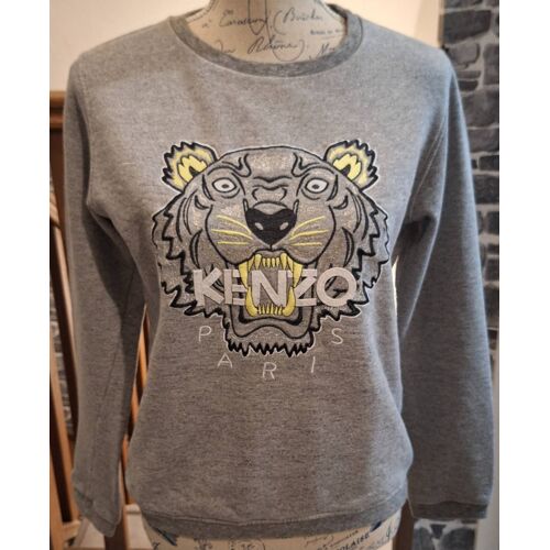 Pull Gris Kenzo Avec Tête De Lion Brillante Brodée