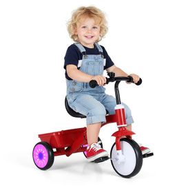 Costway Tricycle Enfant Avec Roues Lumineuses & Sonnette, Siège Réglable & Bac De Rangement, Pédales Amovibles Pour 3 À 5 Ans Rouge
