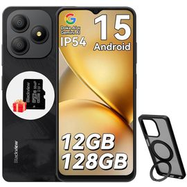 Blackview WAVE 9C Téléphone Portable 6.56" 12Go+128Go 13MP+8MP 5000mAh Android 15 Smartphone Dual SIM Face ID,3 Carts Slots - Noir