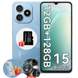 Blackview WAVE 9C Téléphone 6.56" 12Go+128Go 13MP+8MP 5000mAh Android 15 Dual SIM Face ID Bleu avec W50Pro montre connectée