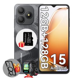 Blackview WAVE 9C Téléphone portable 6.56" 12Go+128Go 5000mAh Android 15 Smartphone Dual SIM Noir avec R50 montre intelligente-Noir
