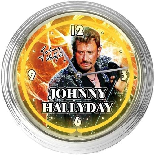 Johnny Hallyday Pendule Neon Jaune au Micro