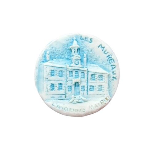 Feve Ancienne Artisanale Midgard Les Mureaux L'ancienne Mairie Bleu Signée Au Dos Biscuit Mat