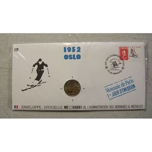 Enveloppe Officielle Timbre Et Medaille Monnaie De Paris " 1er Jour D'Émission " 1952 Oslo