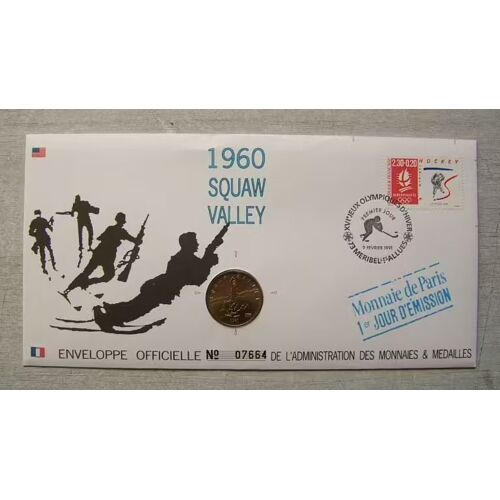 Enveloppe Officielle Timbre Et Medaille Monnaie De Paris " 1er Jour D'Émission " 1960 Squaw Valley