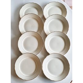 Lot De 8 Assiettes Plates Villeroy & Boch Vintage Tons Crème Et Doré Tbe