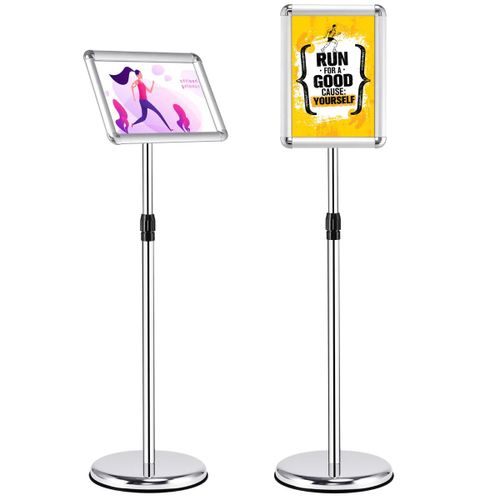 Lot de 2 supports d'affichage A4 hauteur réglable 89,5 x 28 cm design moderne en acier inoxydable gris Helloshop26 20_0012481