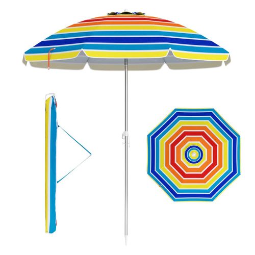 Parasol De Plage Avec Inclinaison Bouton Poussoir 198 X 206 Cm Protection Solaire Portable Esthétique Coloré Helloshop26 20_0012996