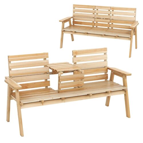 Banc D'extérieur Avec Table Pliante 160 X 64 X 86 Cm Capacité 320 Kg Confort D'assise Rustique En Bois Naturel Helloshop26 20_0010536