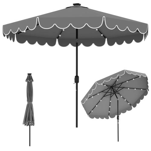 Parasol De Patio 307 X 253 Cm Avec Inclinaison Manuelle Et Lumières Led Style Élégant En Polyester Gris Helloshop26 20_0012987