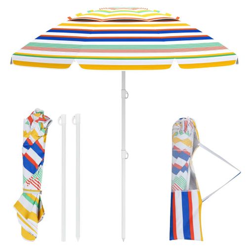 Parasol De Plage 200 X 194 Cm Léger Avec Inclinaison Et Protection Solaire En Polyester Multicolore Helloshop26 20_0012999