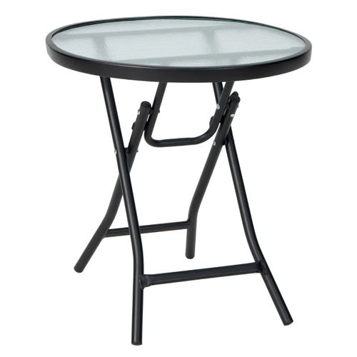 Table De Jardin Pliante Ronde 46 X 47 Cm En Verre Trempé Et Acier Pour Extérieur Et Intérieur Design Noir Helloshop26 20_0013989
