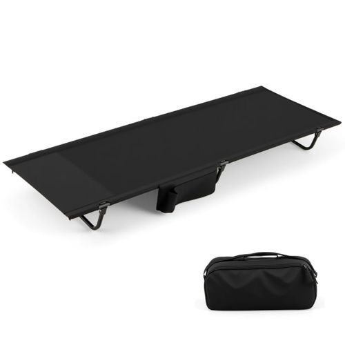 Lit De Camping Pliable 193 X 70 X 18 Cm Léger Avec Poche De Rangement Confortable En Alliage D'aluminium Noir Helloshop26 20_0012332