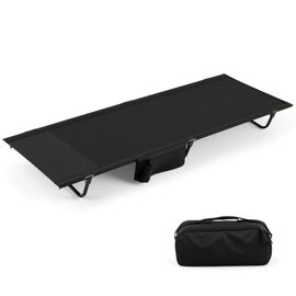 Lit De Camping Pliable 193 X 70 X 18 Cm Léger Avec Poche De Rangement Confortable En Alliage D'aluminium Noir Helloshop26 20_0012332