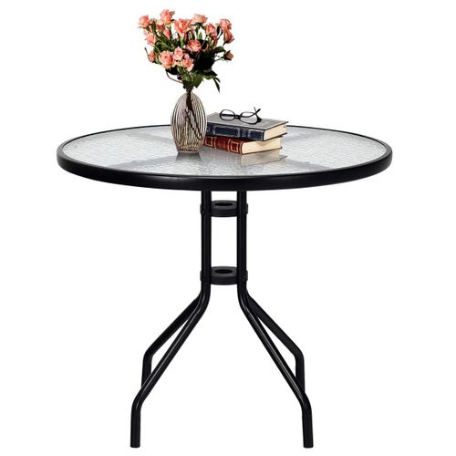 Table De Jardin Ronde 70 X 70 X 70 Cm Avec Trou Pour Parasol En Métal Noir Helloshop26 20_0013998