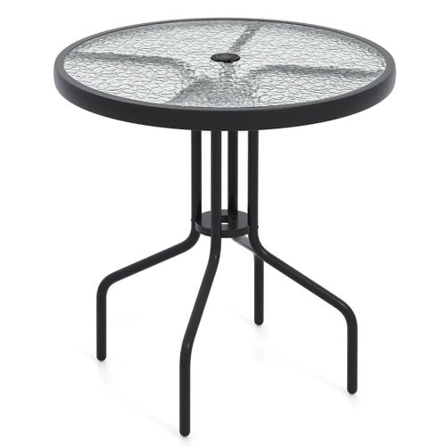Table De Jardin Ronde 70 Cm Avec Trou Pour Parasol Design Moderne En Métal Noir Verre Trempé Helloshop26 20_0013995