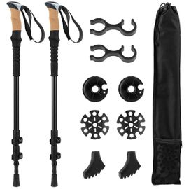 Lot De 2 Bâtons De Trekking Ajustables De 95 À 135 Cm Légers Anti-Choc Et Ergonomiques En Aluminium Noir Helloshop26 20_0016099