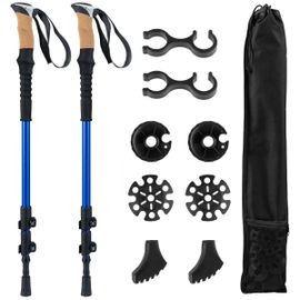 Lot De 2 Bâtons De Trekking Pliables 95 X 135 Cm Légers Ergonomiques Design Moderne En Aluminium Bleu Helloshop26 20_0016098