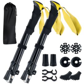 Lot De 2 Bâtons De Trekking Pliables 115-130 Cm Légers Avec Verrouillage Rapide Ergonomiques En Aluminium Noir Et Jaune Helloshop26 20_0016097