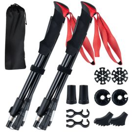 Lot De 2 Bâtons De Trekking Pliables Légers 115-130 Cm Avec Réglage Rapide Design Ergonomique En Aluminium Rouge Helloshop26 20_0016096