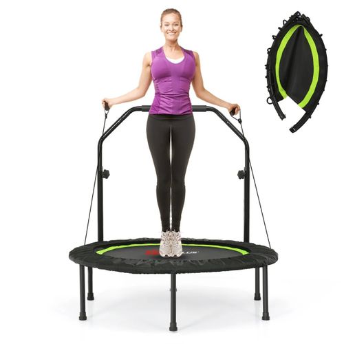 Trampoline Pliable Pour Fitness Diamètre 101 Cm Avec Main Courante Réglable Et 2 Bandes De Résistance En Acier Vert Helloshop26 20_0014489