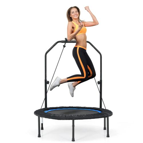 Trampoline Pliable 101 X 101 X 107,5-130,5 Cm Avec Main Courante Réglable Ambiance Cosy En Acier Bleu Helloshop26 20_0014487