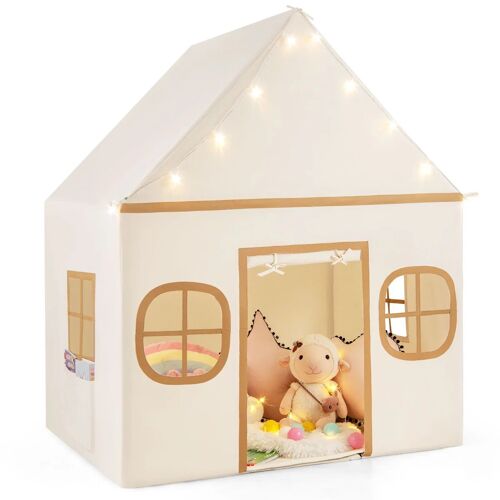 Tente De Jeu Pour Enfants 120 X 101 X 143 Cm Avec Système D'étoiles Lumineuses Ambiance Cosy En Coton Polyester Beige Helloshop26 20_0014308