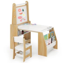 Ensemble Table Et Chaises Enfant Chevalet 101 X 59 X 112 Cm Avec Espace De Rangement Ambiance Cosy En Mdf Beige Helloshop26 20_0012014