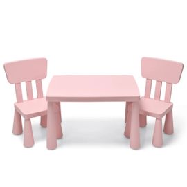 Lot De 1 Table Et 2 Chaises Pour Enfants 76,5 X 54,5 X 49,5 Cm Confort Ergonomic Design Rose Helloshop26 20_0012016