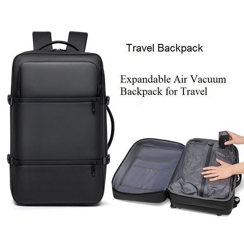 Sac à Dos de Voyage, Extensible avec Compression Sous Vide, Compartiments pour Ordinateur Portable, Noir, Style Business, Double Usage Unisex, Extensible pour 10% d'espace supplémentaire