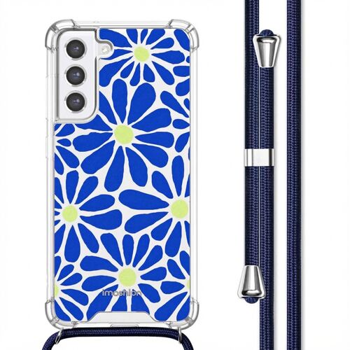 imoshion Coque Design avec cordon Samsung Galaxy S21 FE Cobalt Blue Flowers Connect
