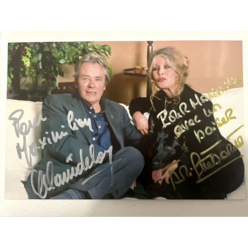 Photographie Originale Dédicacée – Alain Delon & Brigitte Bardot - Autographe Rare 