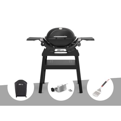 Barbecue à gaz Q 1200N noir avec pied + Housse + Rôtissoire + Spatule - Weber