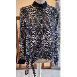 Superbe Blouse Noire Et Blanche Boutonnée Au Dos