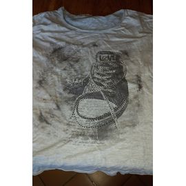 Tee- Shirt ,Liquette -  Taille 40/42 - Col Rond ,Manches Longues , Gris Bleu ,Motifs Basket, Love Et Petites Perles