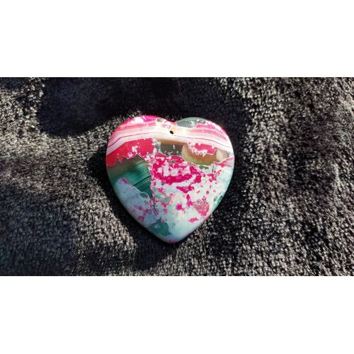 Pendentif Coeur En Agate. Rose, Vert Et Blanc. 4.3 Cm. Magnifique Pierre Aux Couleurs Originales. Parfaite Idée De Cadeau. Lot 1051