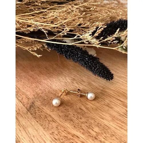 Boucles D'oreilles - Bijouxia - Perles De Majorque 5mm - Plaqué Or 18 Carats - Beige Nacré - Qualité Bijouterie