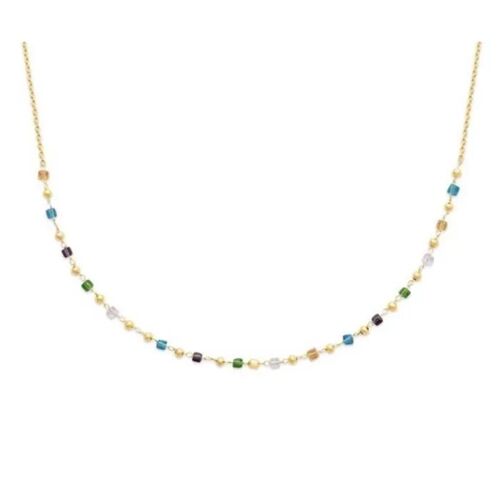 Collier - Bijoux - Multicolore - Perles De Cristal - Boules Dorées - Plaqué Or 750/000