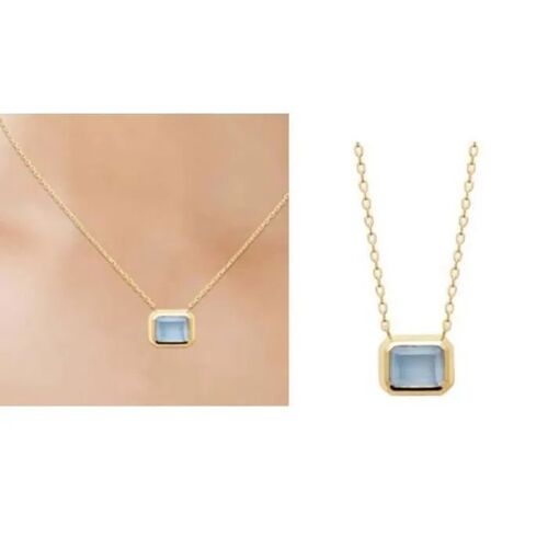 Collier - Bijouxia - Pendentif Cristal Bleu - Plaqué Or 18 Carats - Longueur 45 Cm - Mixte