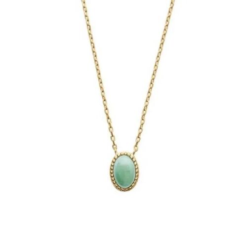 Collier - Bijouxia - Aventurine Verte - Plaqué Or 18 Carats - Longueur 45 Cm - Qualité Bijouterie